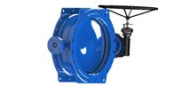 Rubber Seat Blue Double Flanged Butterfly Valve Carbon Steel Base Available
