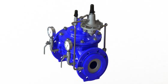 PN16 Maximum Pressure Full Port Flow Control Valve in Stainless Steel with Nylon Reinforcement Diaphragm and Blue Ral5005 Finish