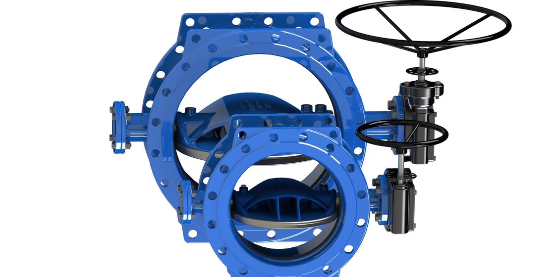 Blue Double Eccentric Butterfly Valve DI Disc With Stainless Steel Ring