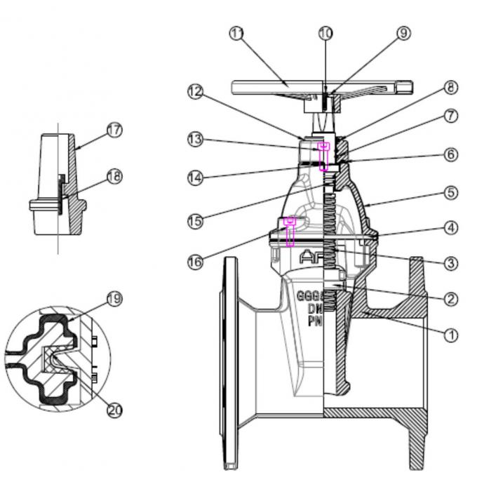 Ductile Iron Resilient Wedge Gate Valve , Epoxy Coated Steam Gate Valves